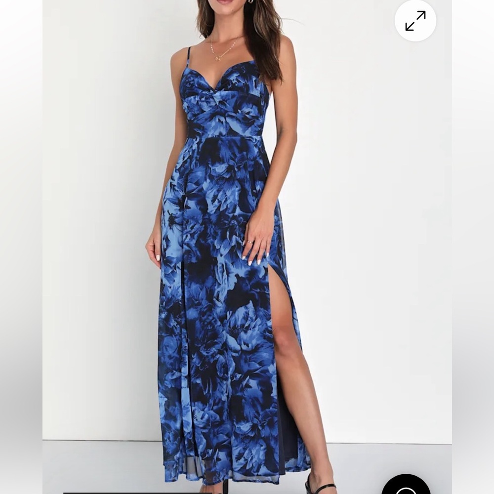 Lulus Beautiful Soul Blue Floral Print Twist-Front Maxi Dress - NWT - Picture 2 of 11